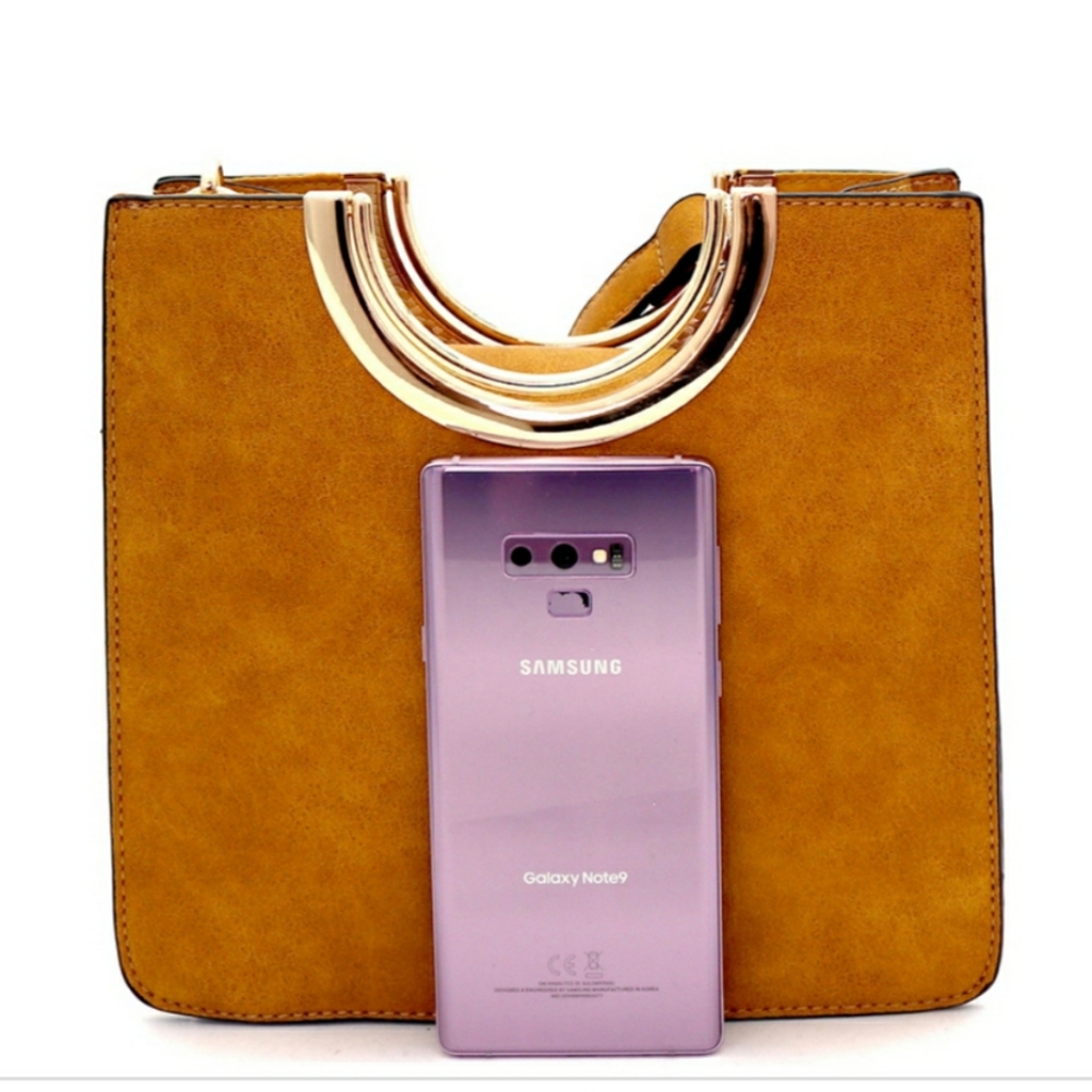 Metal Round Handle Accent 2 in1 Structured Satchel - Picture 2 of 6